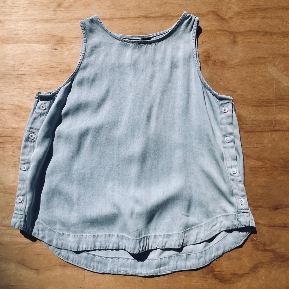 Velvet Heart Light Blue Denim-Look Button Side Tank Top